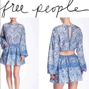 Free People Silver Sun Printed Cutout Sleeve dress